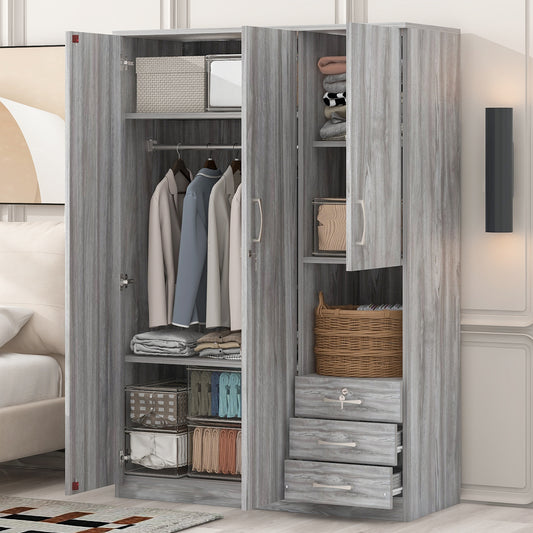 Marites Modern 2-Door Wooden Wardrobe with Shelves and Drawers