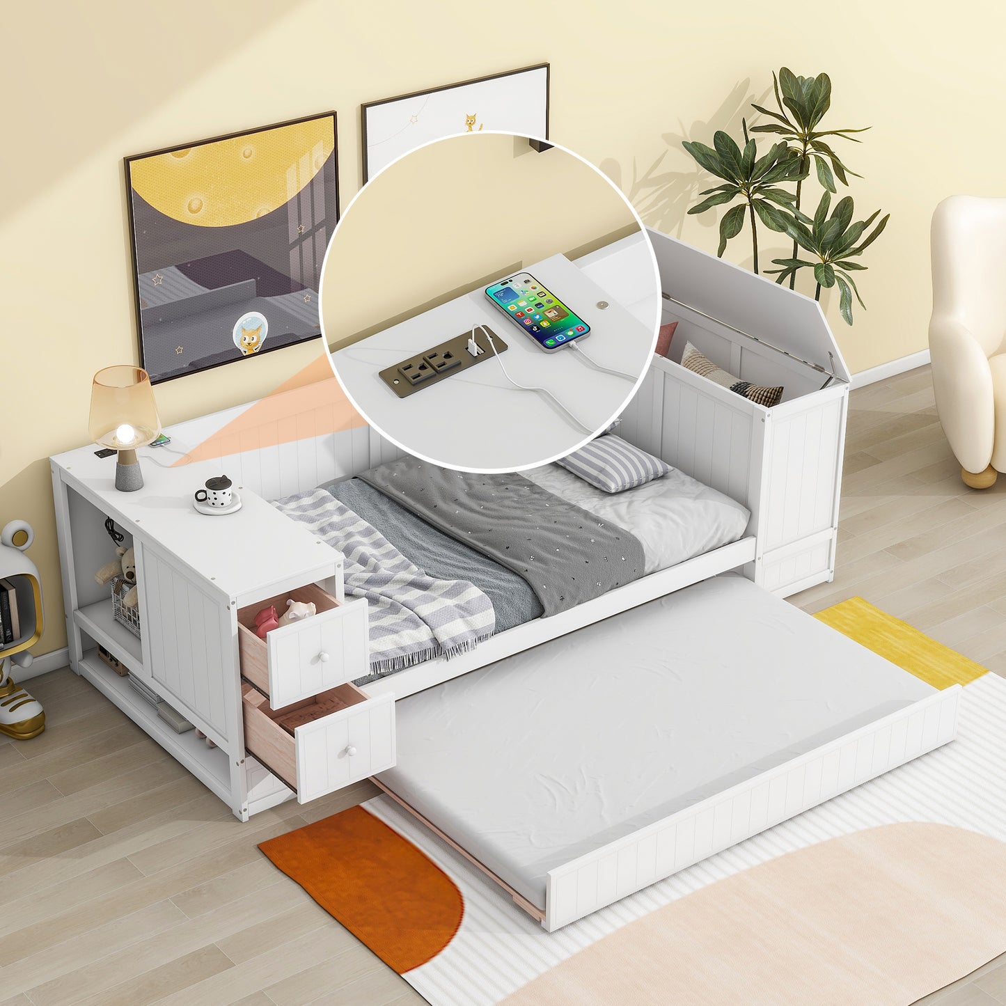 Ghivi Modern  Storage Daybed Trundle