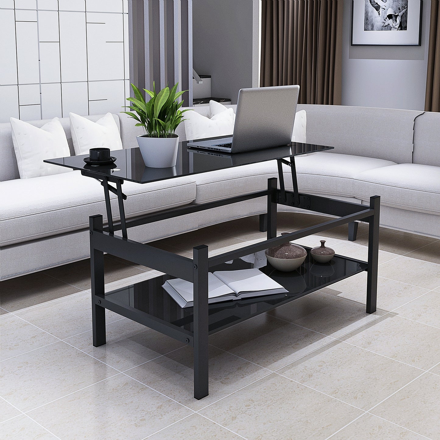Centerville Modern Glass Lift Top Coffee Table