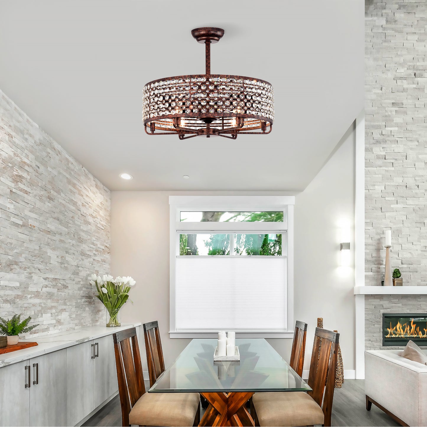 Lula Contemporary Crystal Ceiling Fan Chandelier