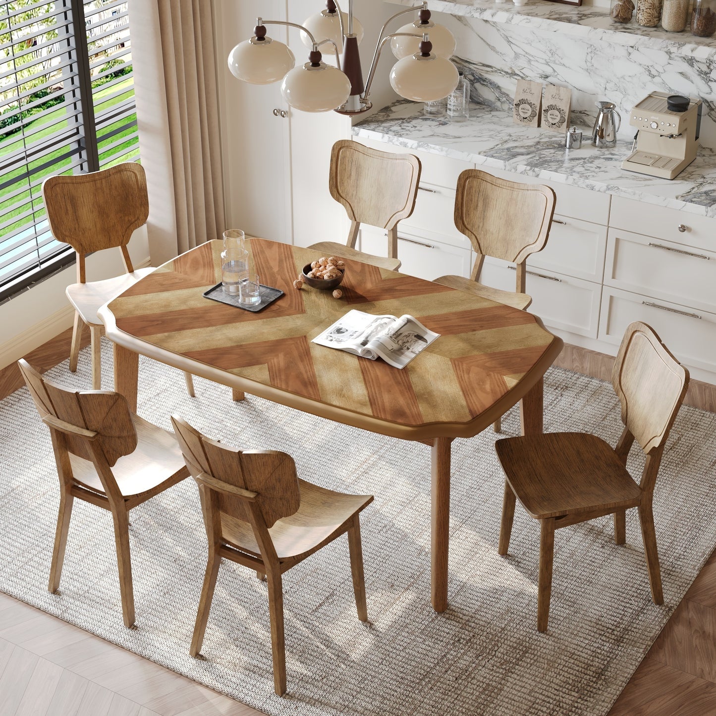 Ghivi Mid-Century 7-Piece Curved Back Dining Set