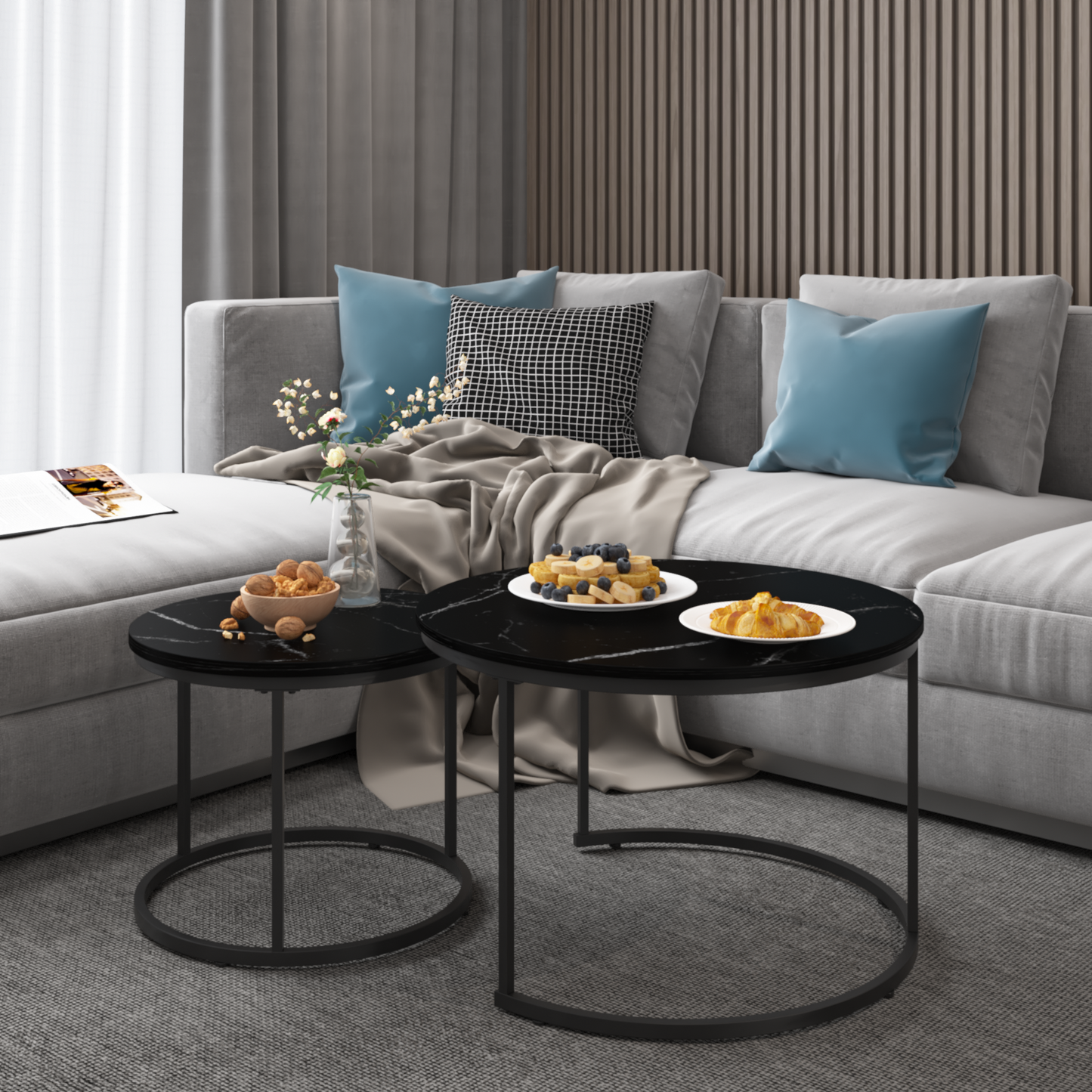 Irvington Contemporary Velvet Nesting Coffee Tables