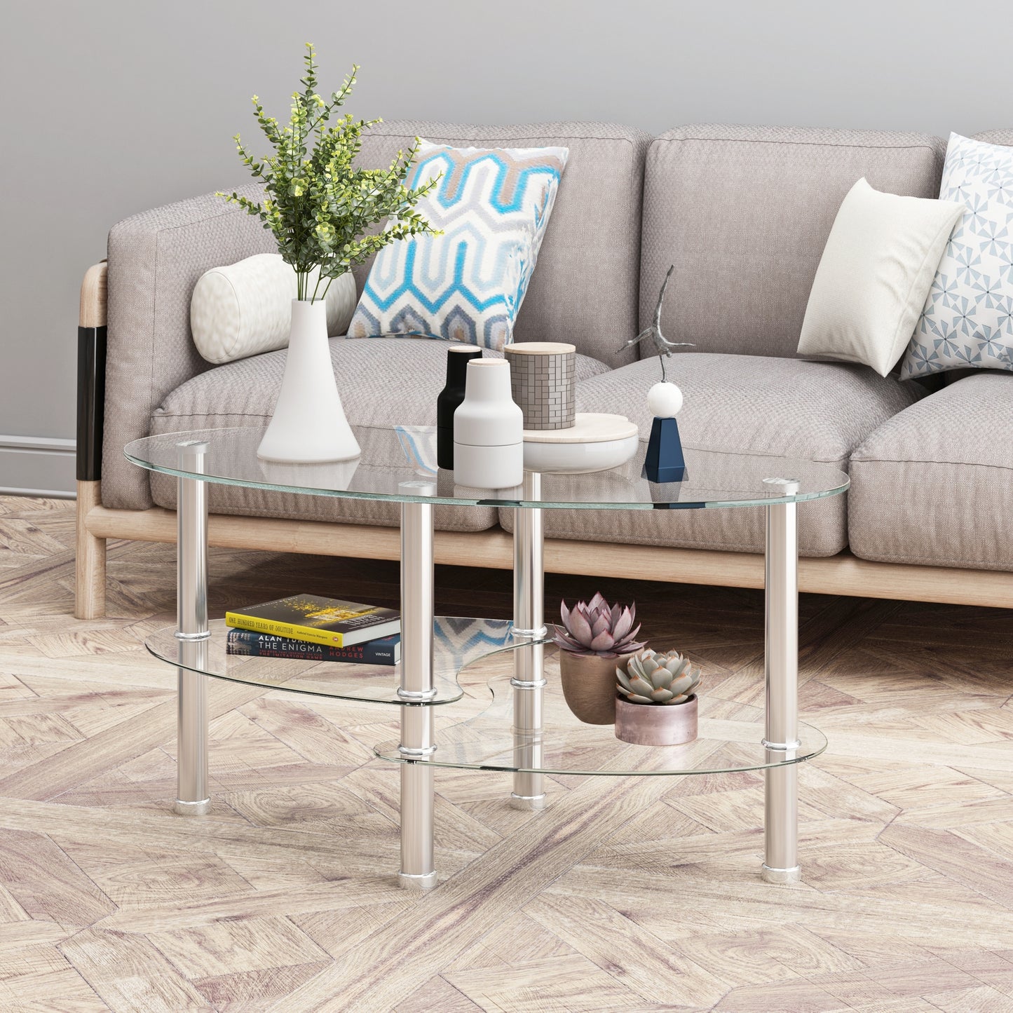 Cleo Modern Elegant Oval Glass Coffee Table