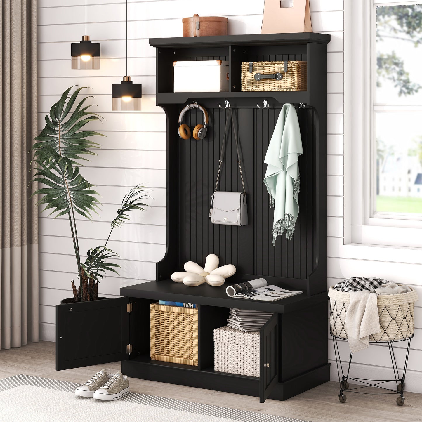 Niles Modern Storage Bench Coat Rack