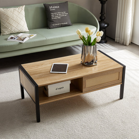Emery Mid-Century Rattan Storage Coffee Table
