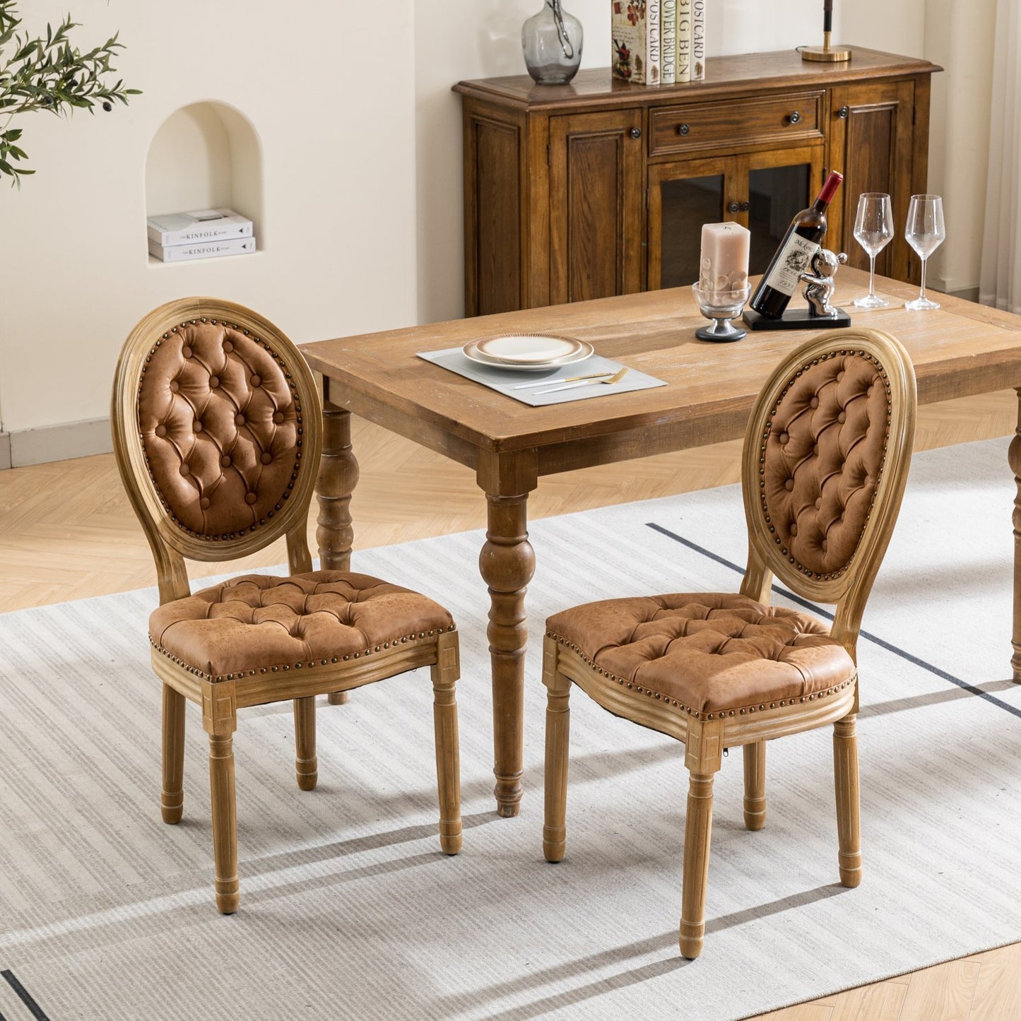 Lazzareschi Traditional Antique Leather Dining Chair