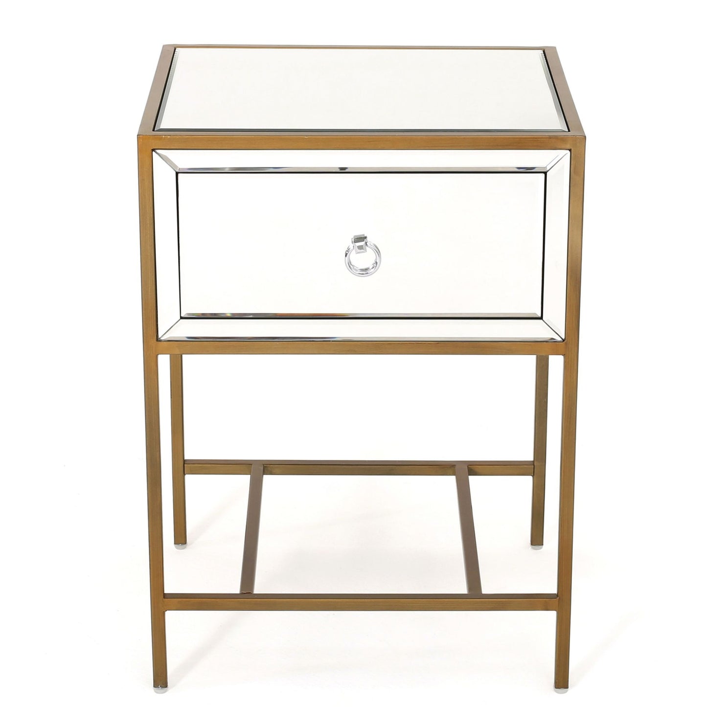 Cleo Contemporary Mirrored Nightstand Storage Side Table