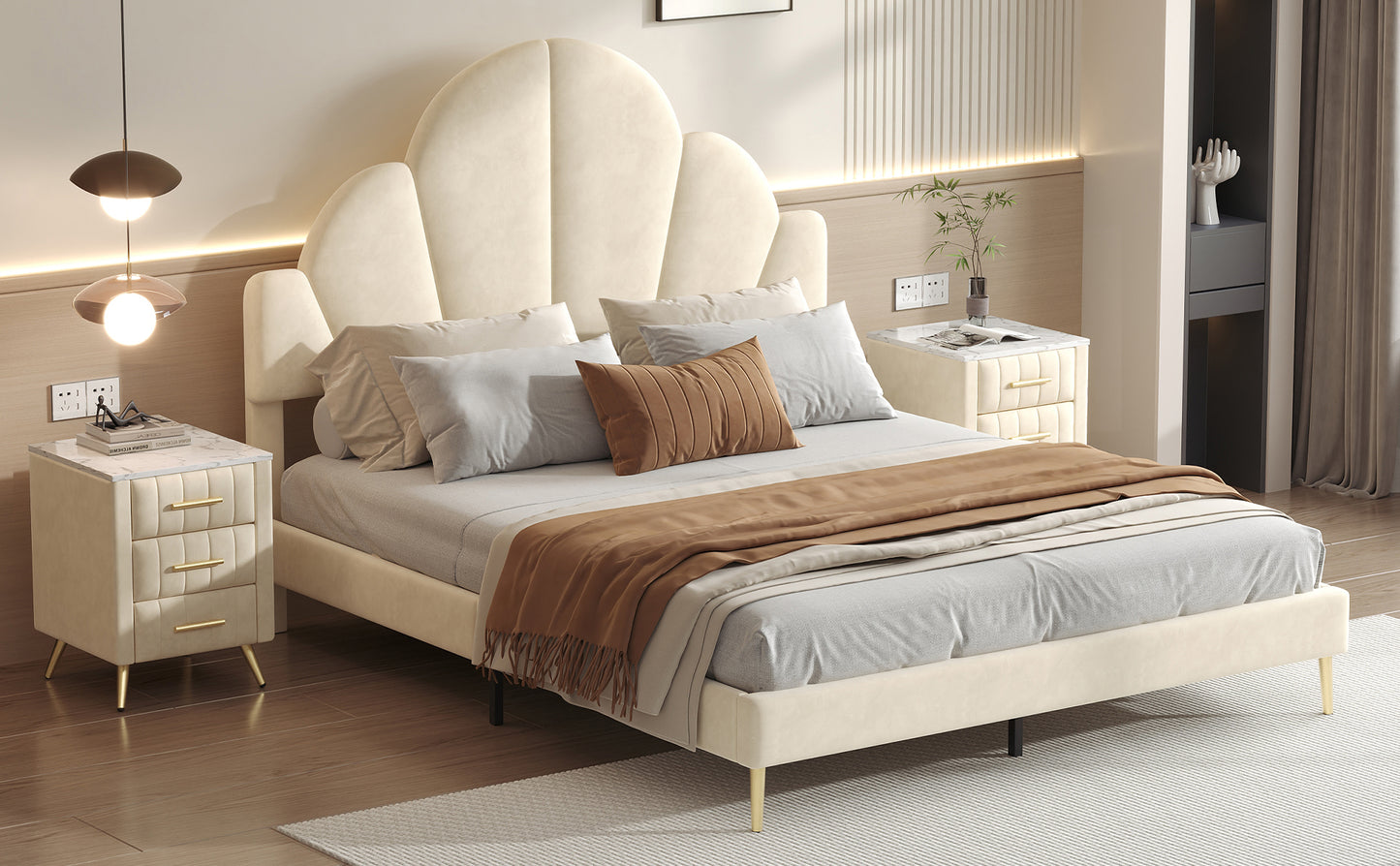 Somerset Modern Velvet Petal Bedroom Set
