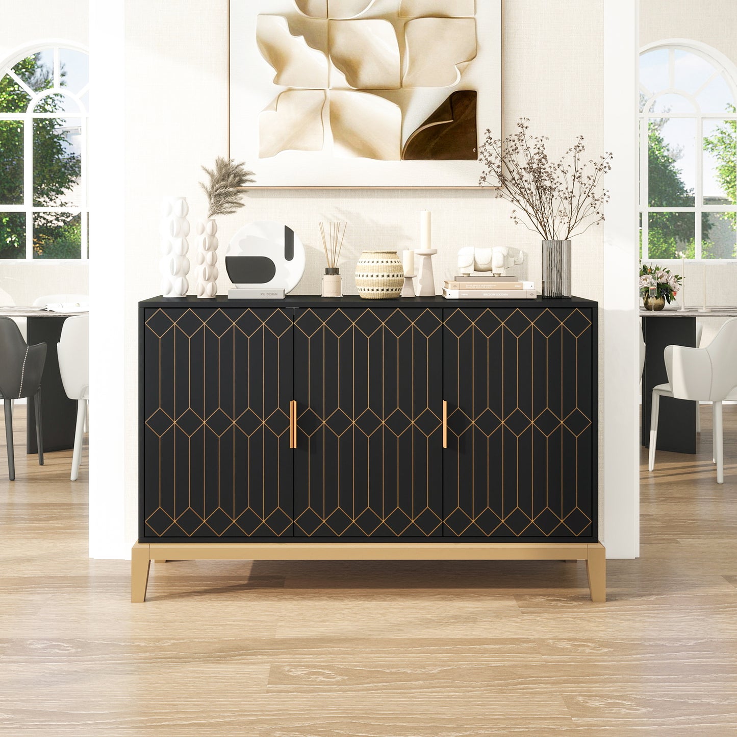 Emery Mid-Century Carved Line Storage Cabinet
