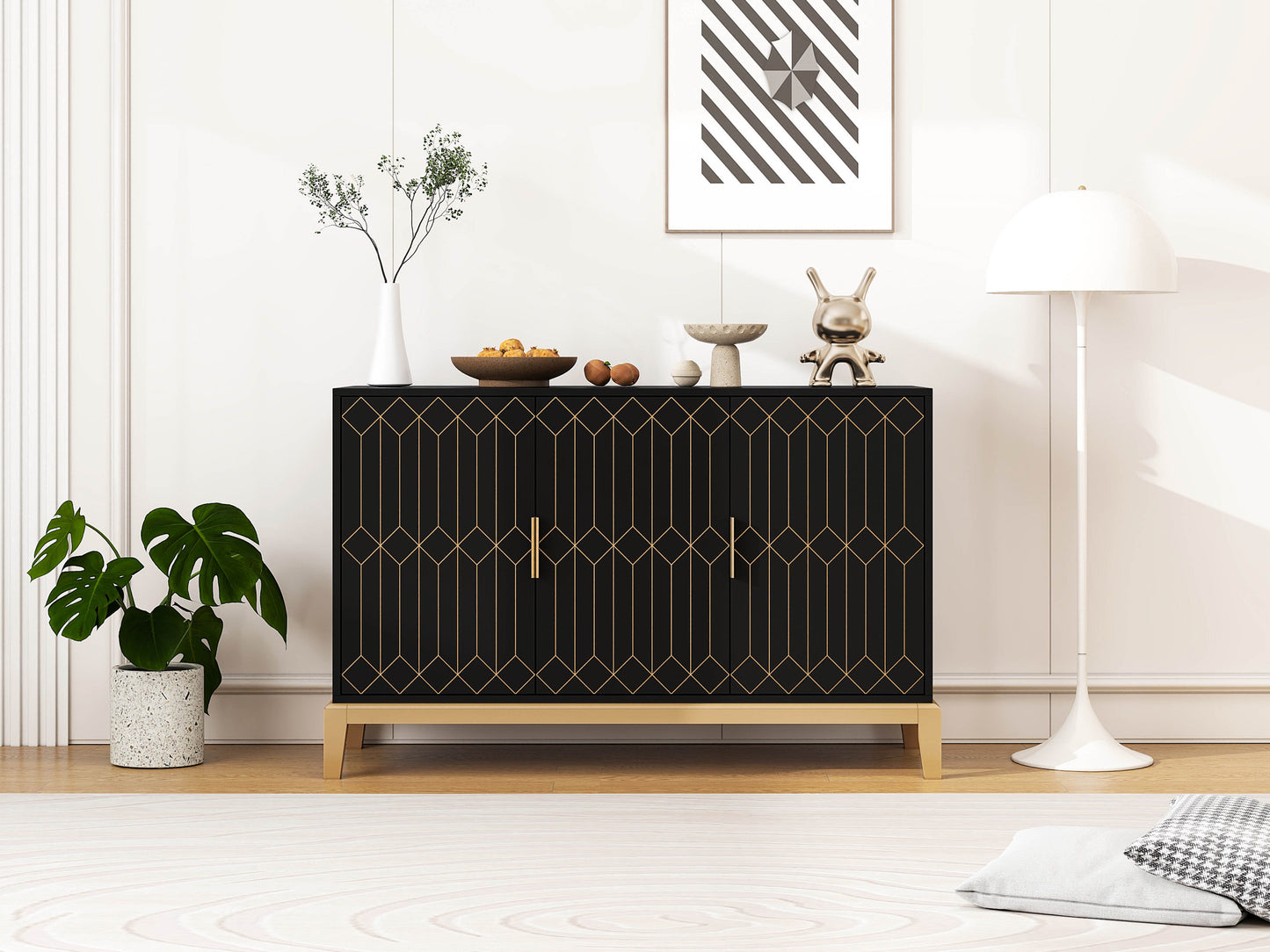 Emery Mid-Century Carved Line Storage Cabinet