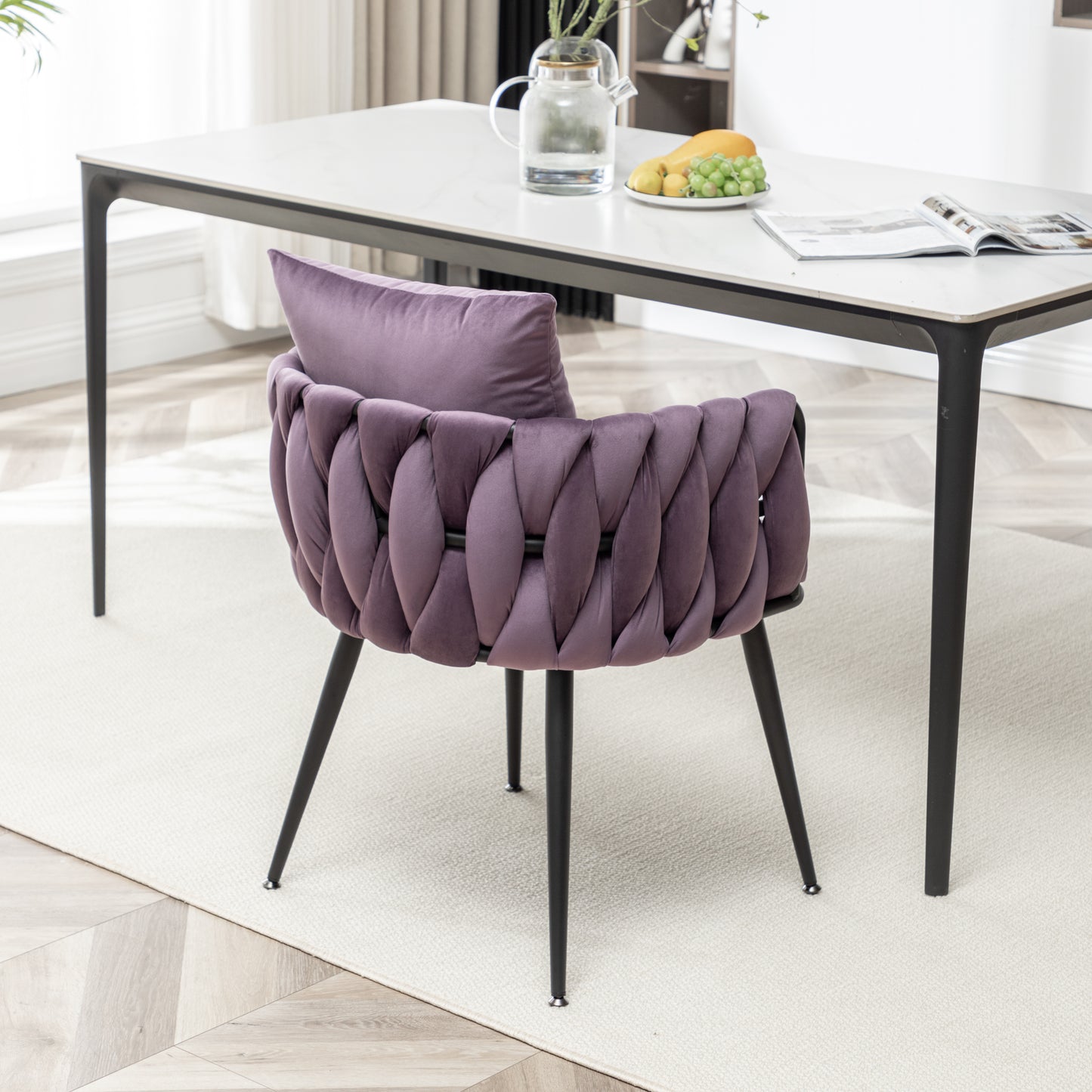 Marites Modern Velvet Weaving Dining Chairs Set