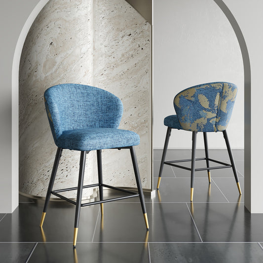 Calista Contemporary  Height Jacquard Upholstered Bar Stools, Set of 2