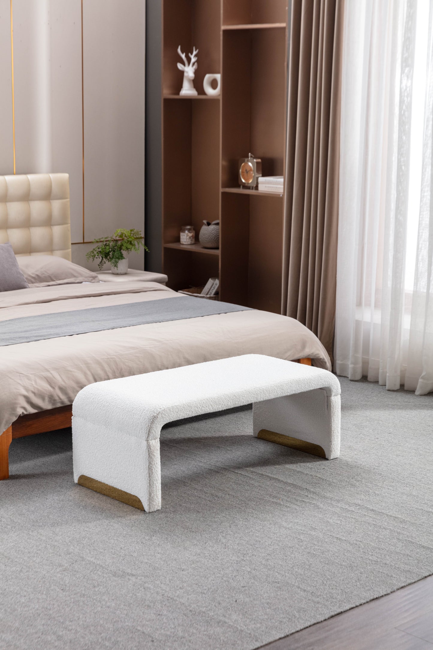 Mission Modern Boucle Fabric Ottoman Bench