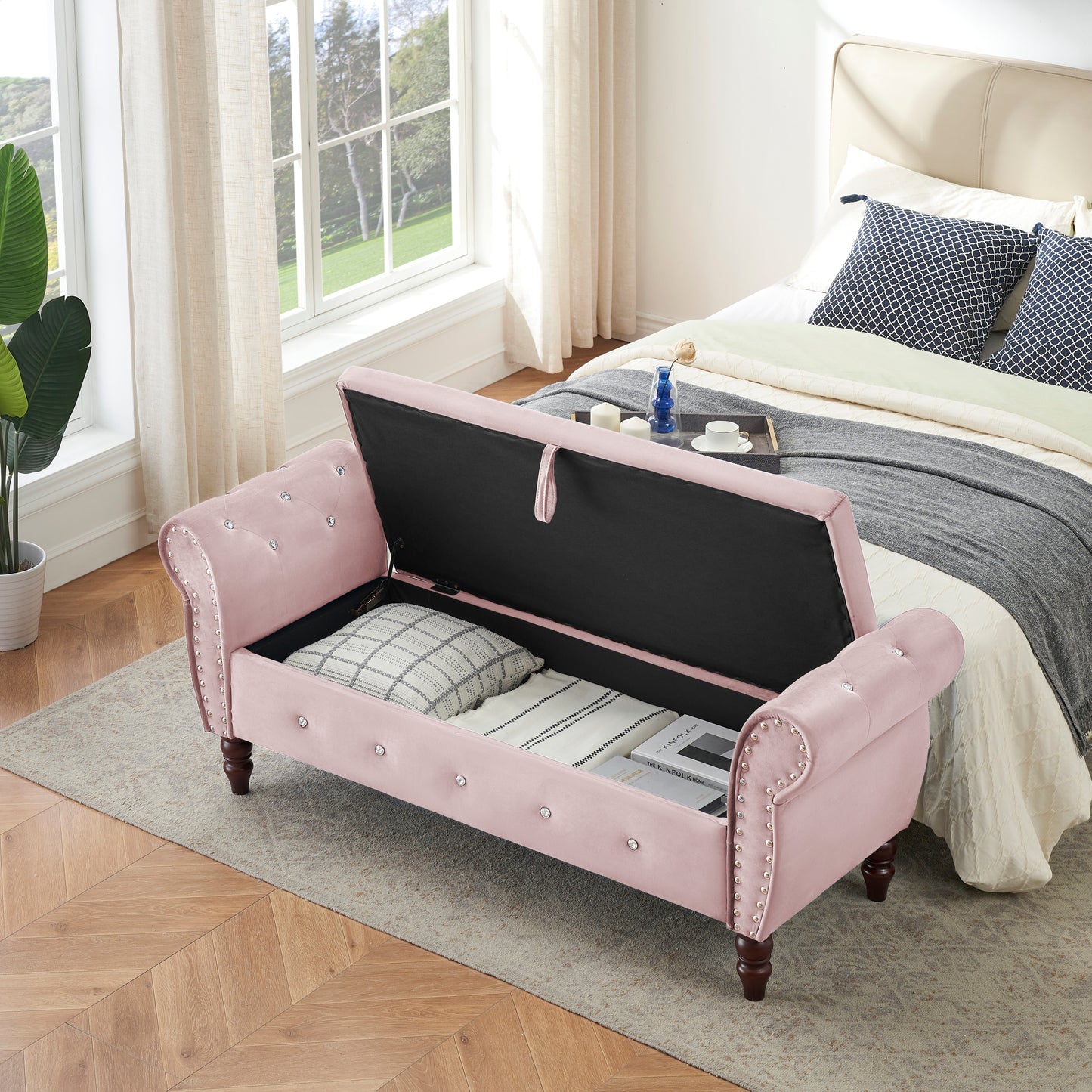 Fitch Mid-Century Velvet Crystal Storage Bench