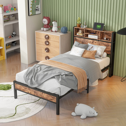 Marites Modern Twin Platform Bed with Storage & Charging