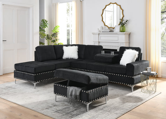 Marcel Mid-Century Elegant Sectional Sofa with Ottoman