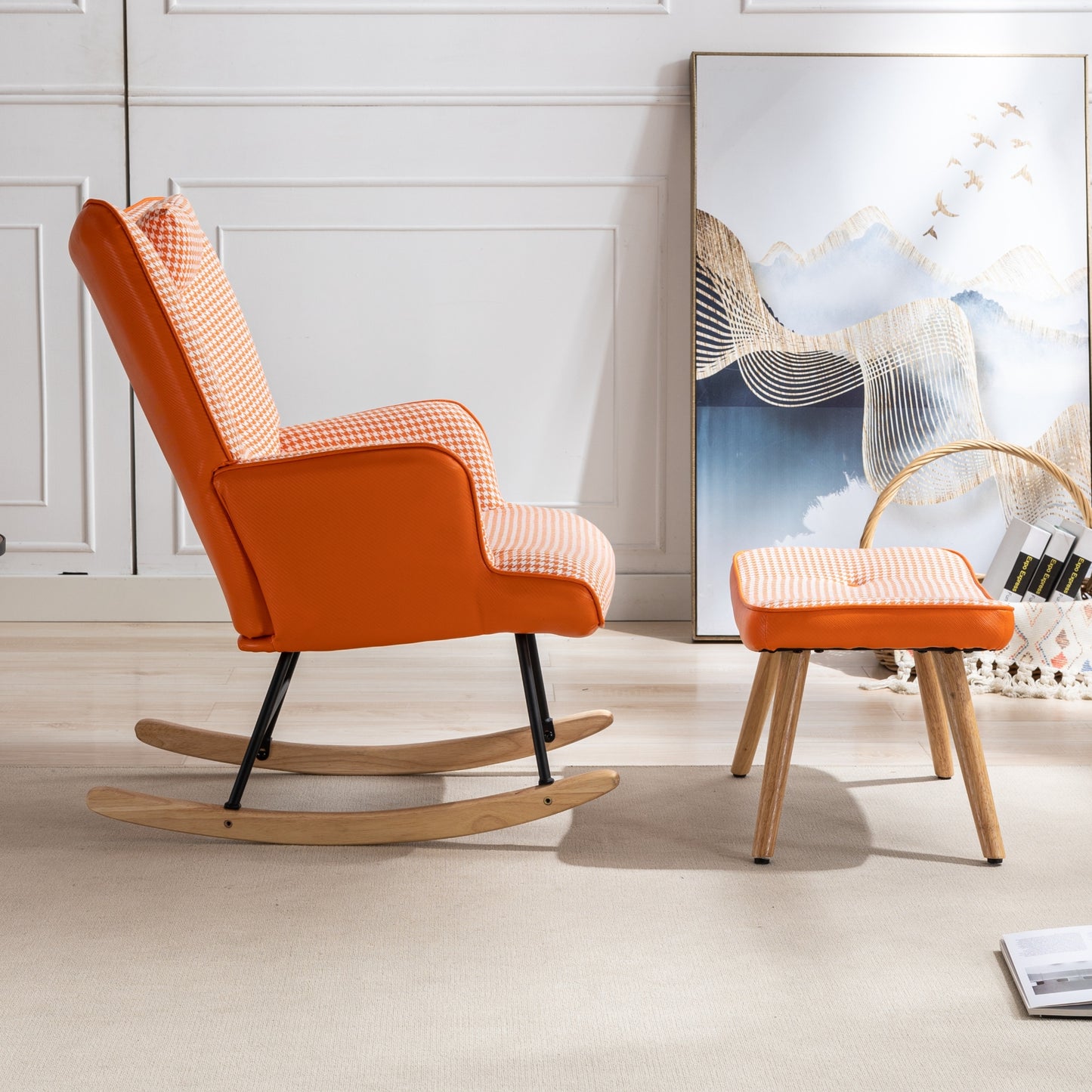 Kingsly Mid-Century Houndstooth Rocking Chair