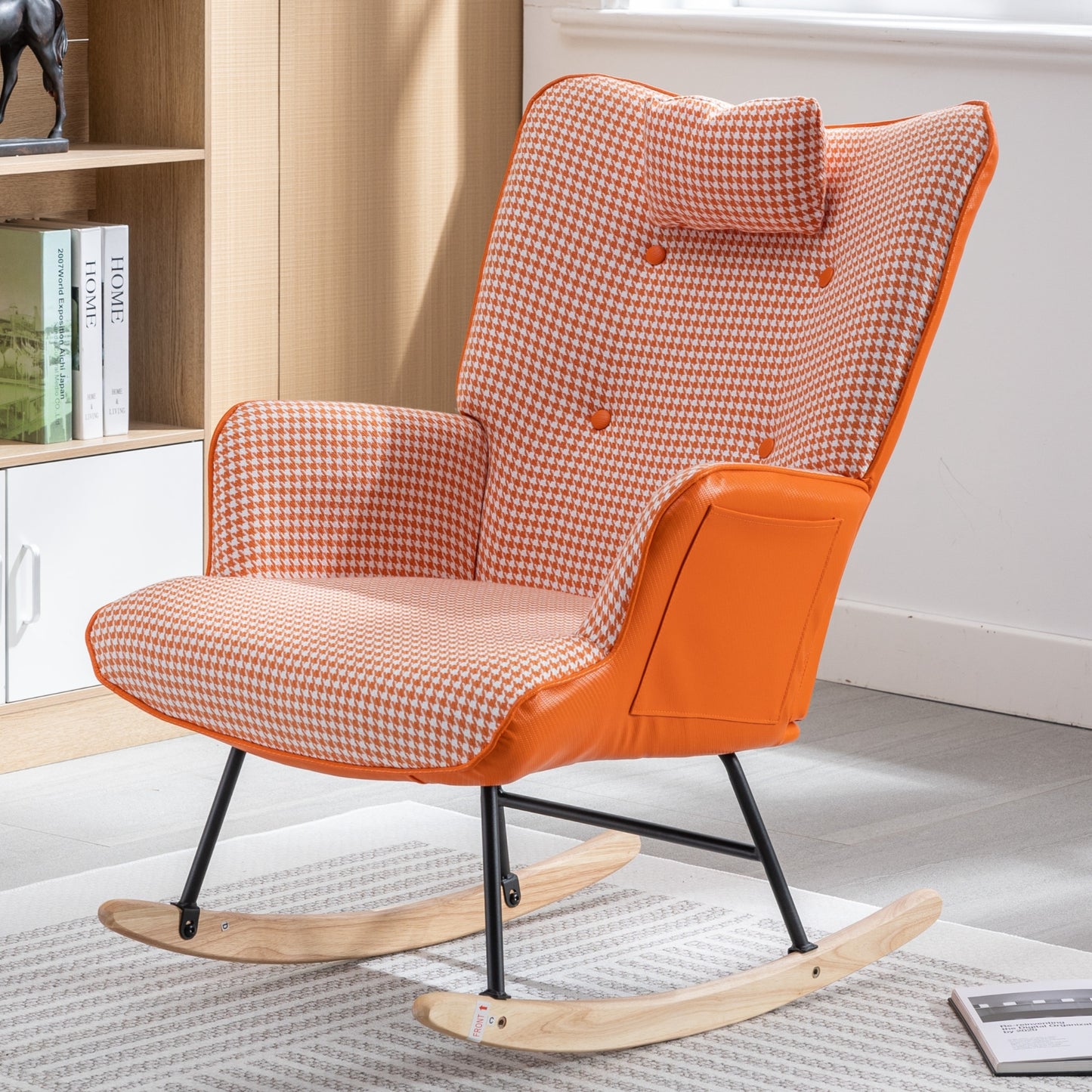 Kingsly Mid-Century Houndstooth Rocking Chair