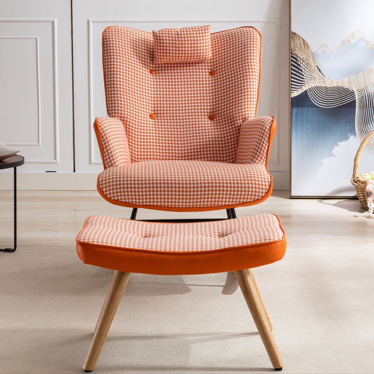 Kingsly Mid-Century Houndstooth Rocking Chair