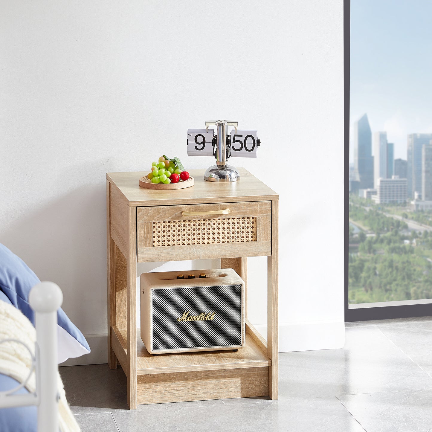 Niles Mid-Century Rattan Drawer Side Table