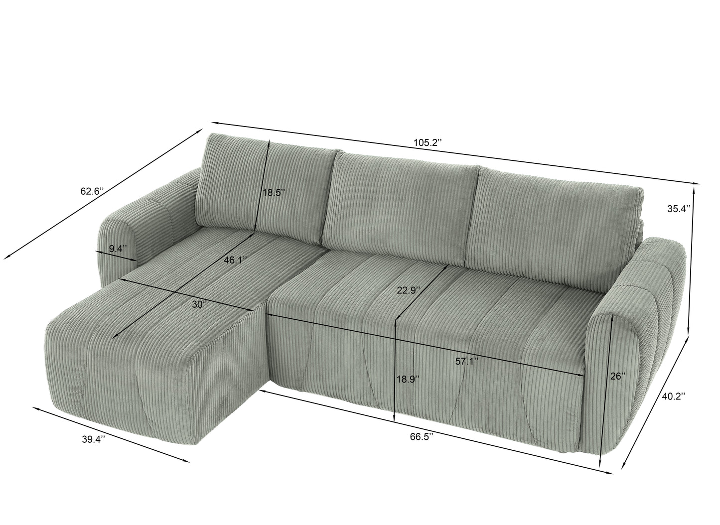 Marcel Mid-Century Convertible L-Shaped Sofa