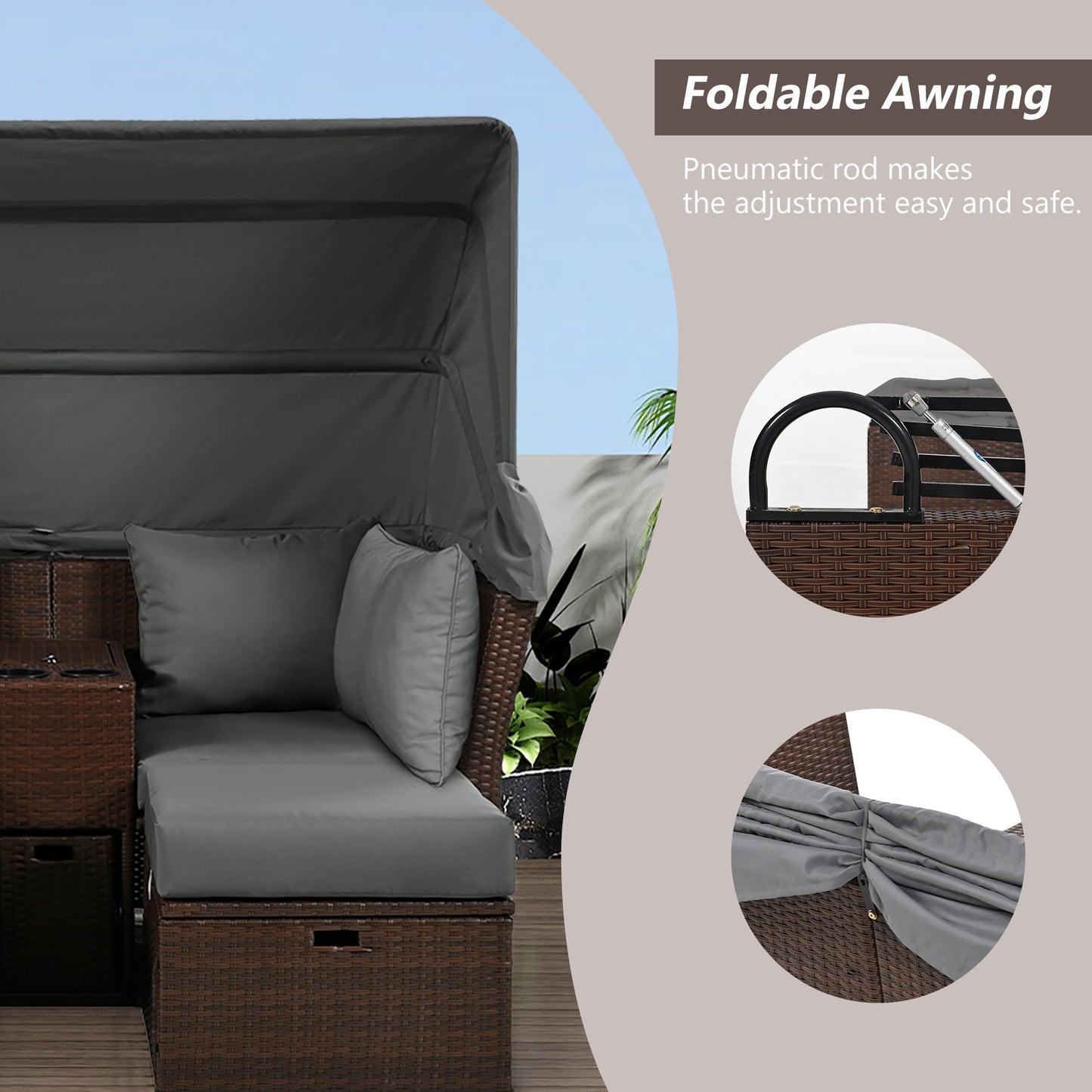 Amity Modern Loveseat Foldable Awning Daybed
