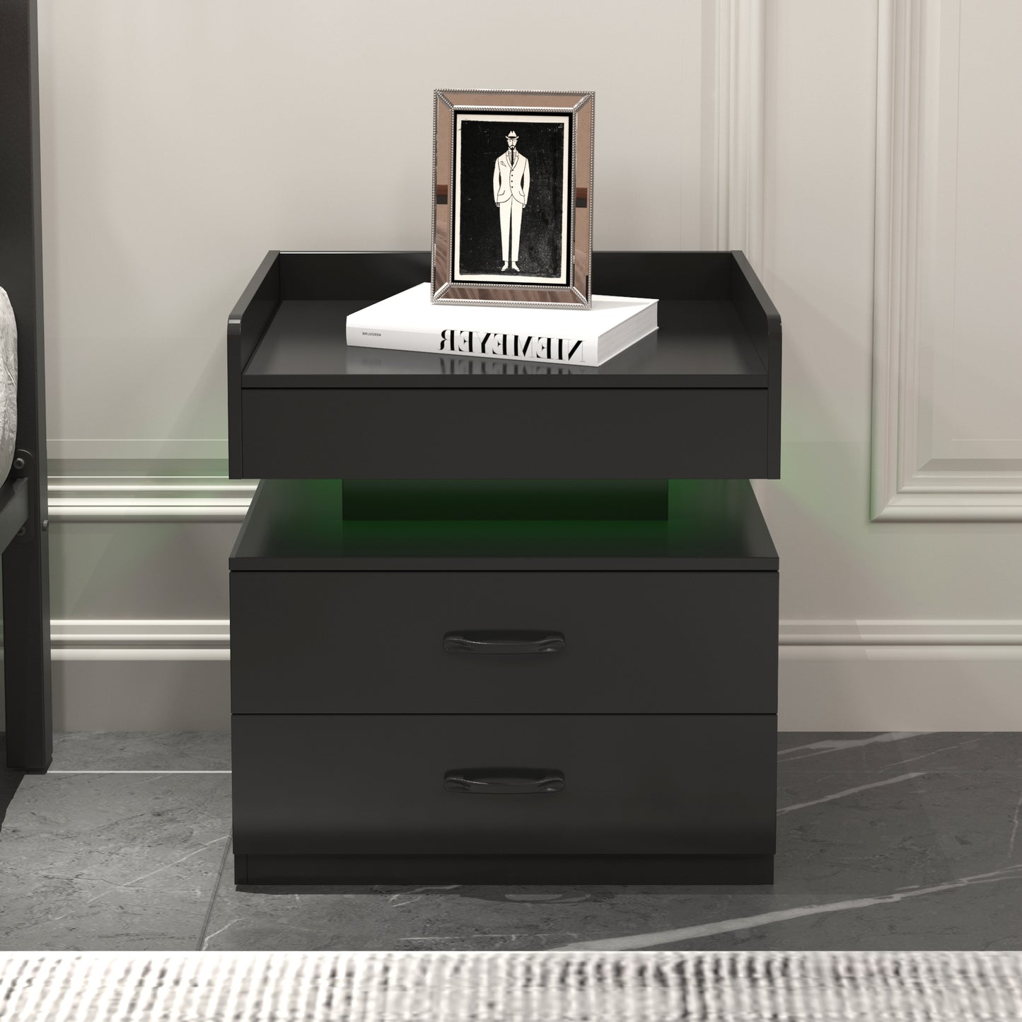 Niles Modern Nightstand with LED Light and 2 Drawers