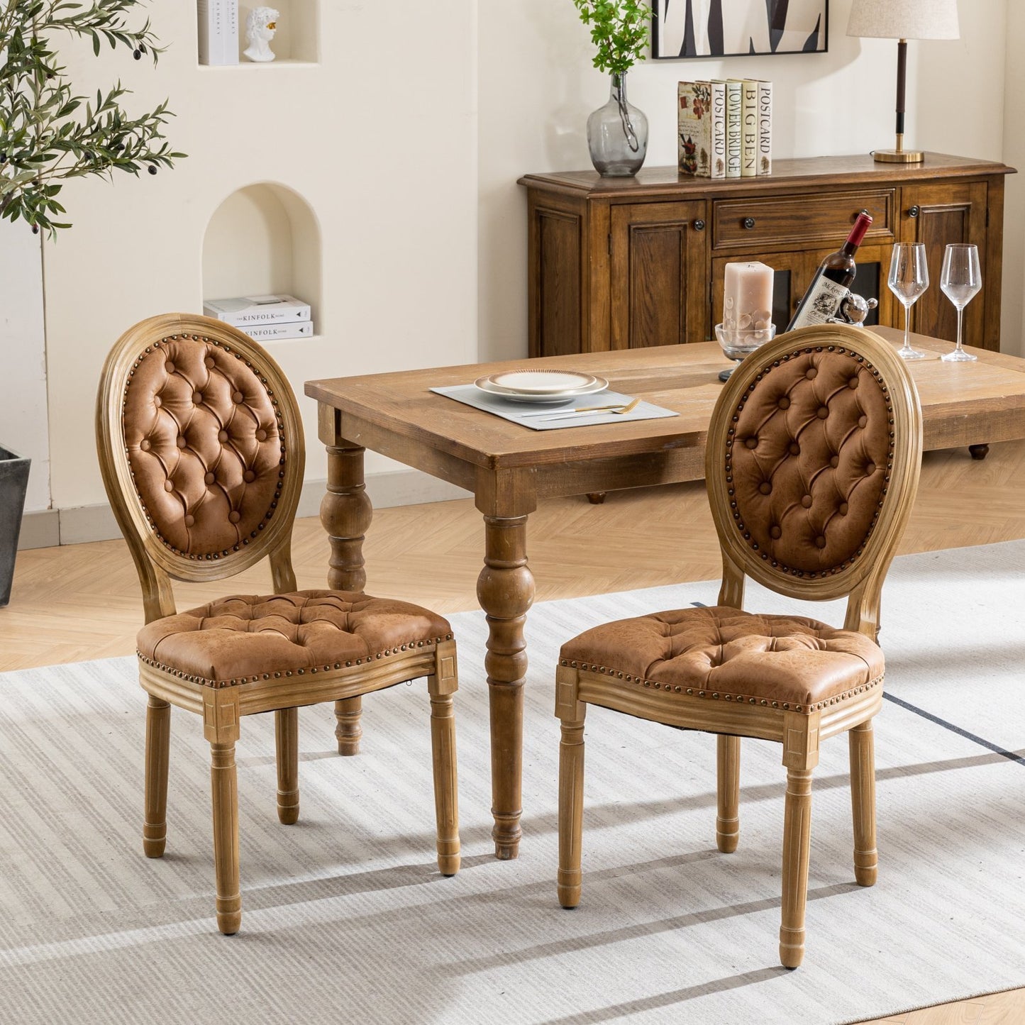 Lazzareschi Traditional Antique Leather Dining Chair