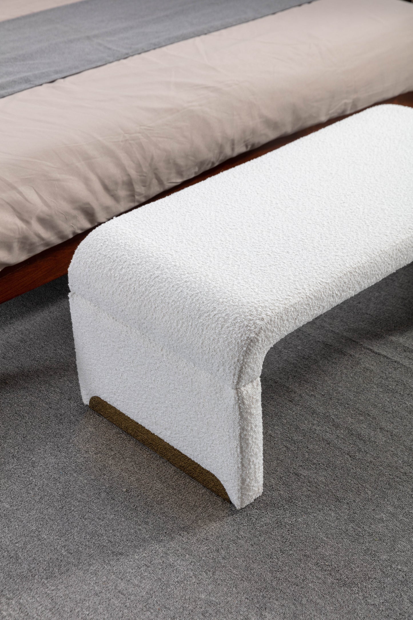 Mission Modern Boucle Fabric Ottoman Bench