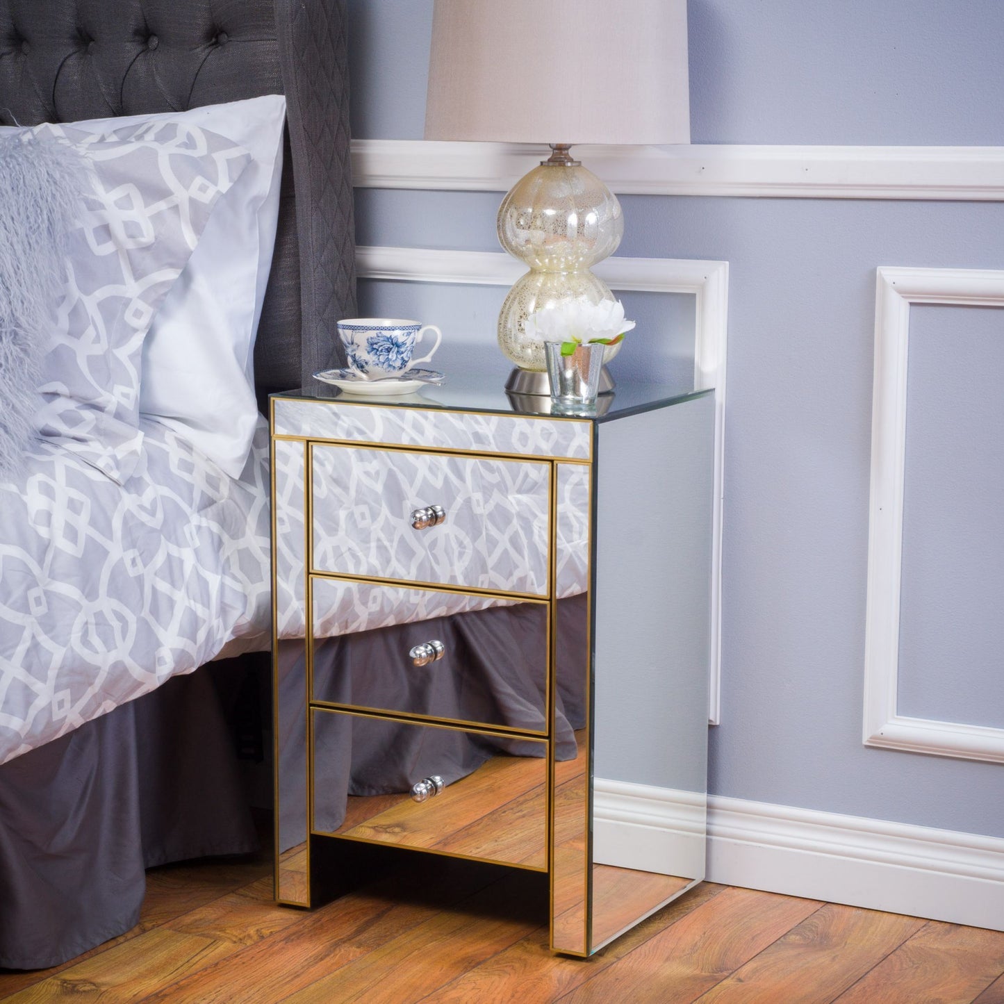 Fitch Contemporary Elegant Mirrored Nightstand Side Table