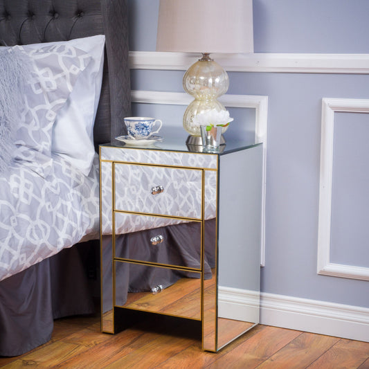 Fitch Contemporary Elegant Mirrored Nightstand Side Table