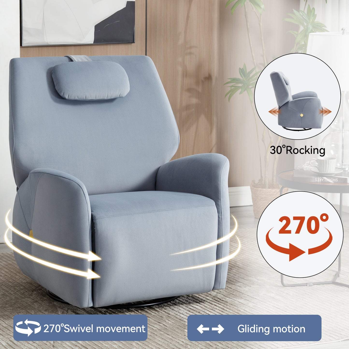 Warmsprings Modern Swivel Recliner Chair