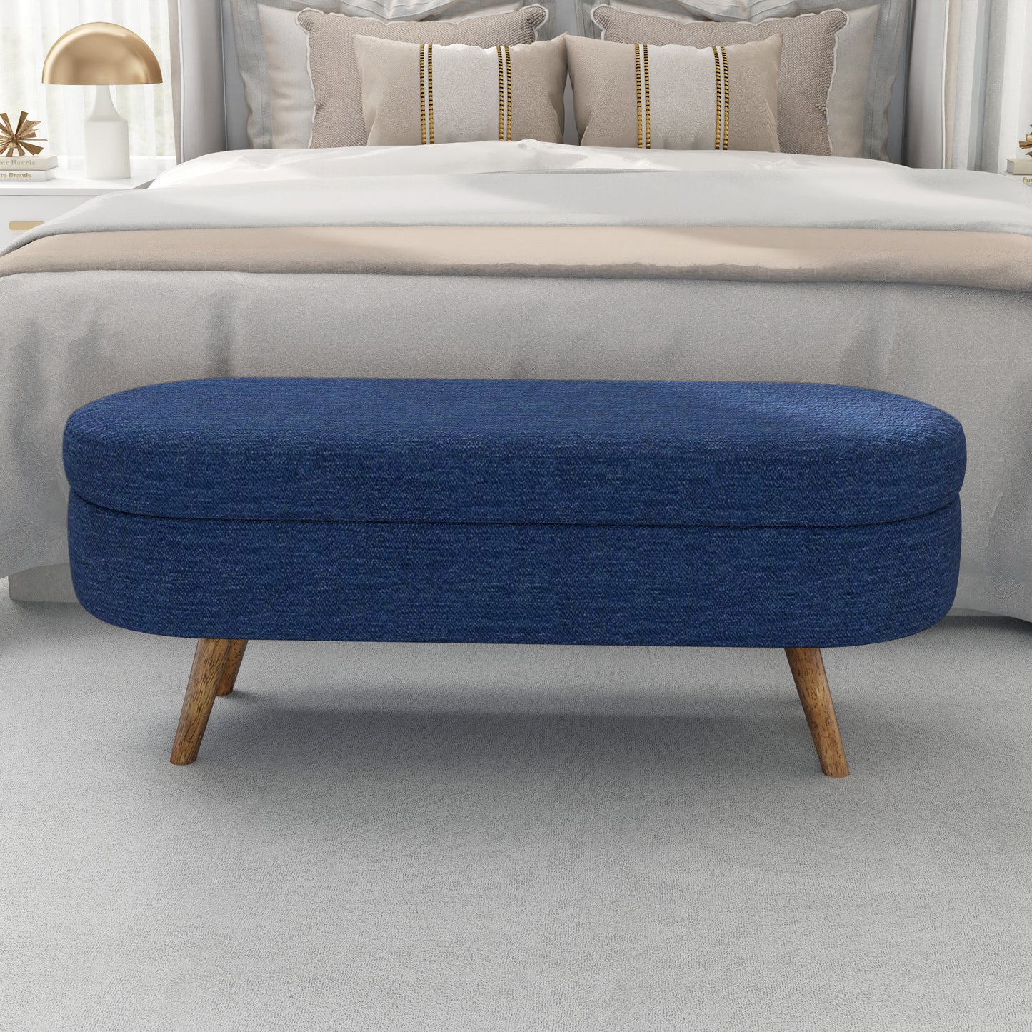 Emery Contemporary Oval Velvet Storage Ottoman