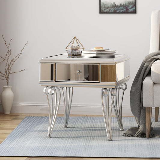 Cleo Modern Mirrored Nightstand Table