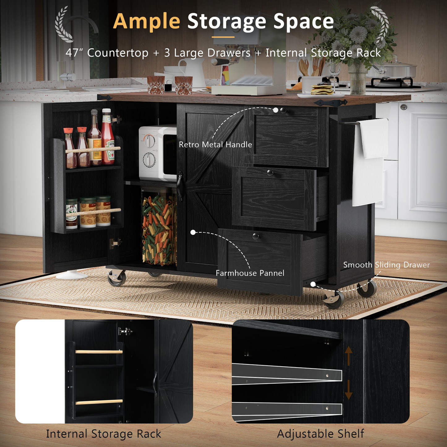 Westport Modern Farmhouse Rolling Kitchen Cart