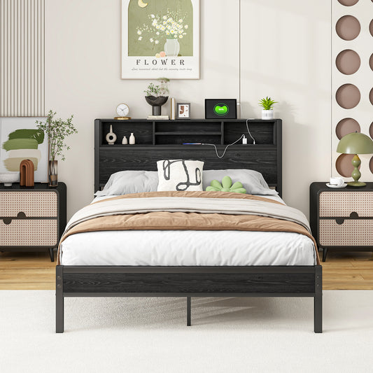 Ghivi Modern Full Bed Frame with Storage Headboard & Charging Station