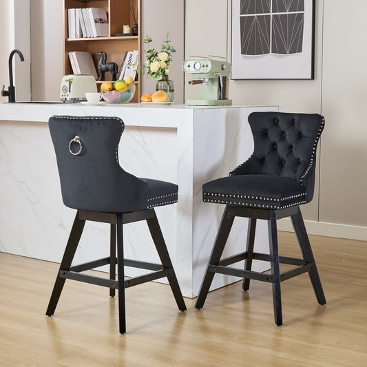 Ghivi Traditional Swivel Velvet Barstools with Tufted Back & Nailhead Trim