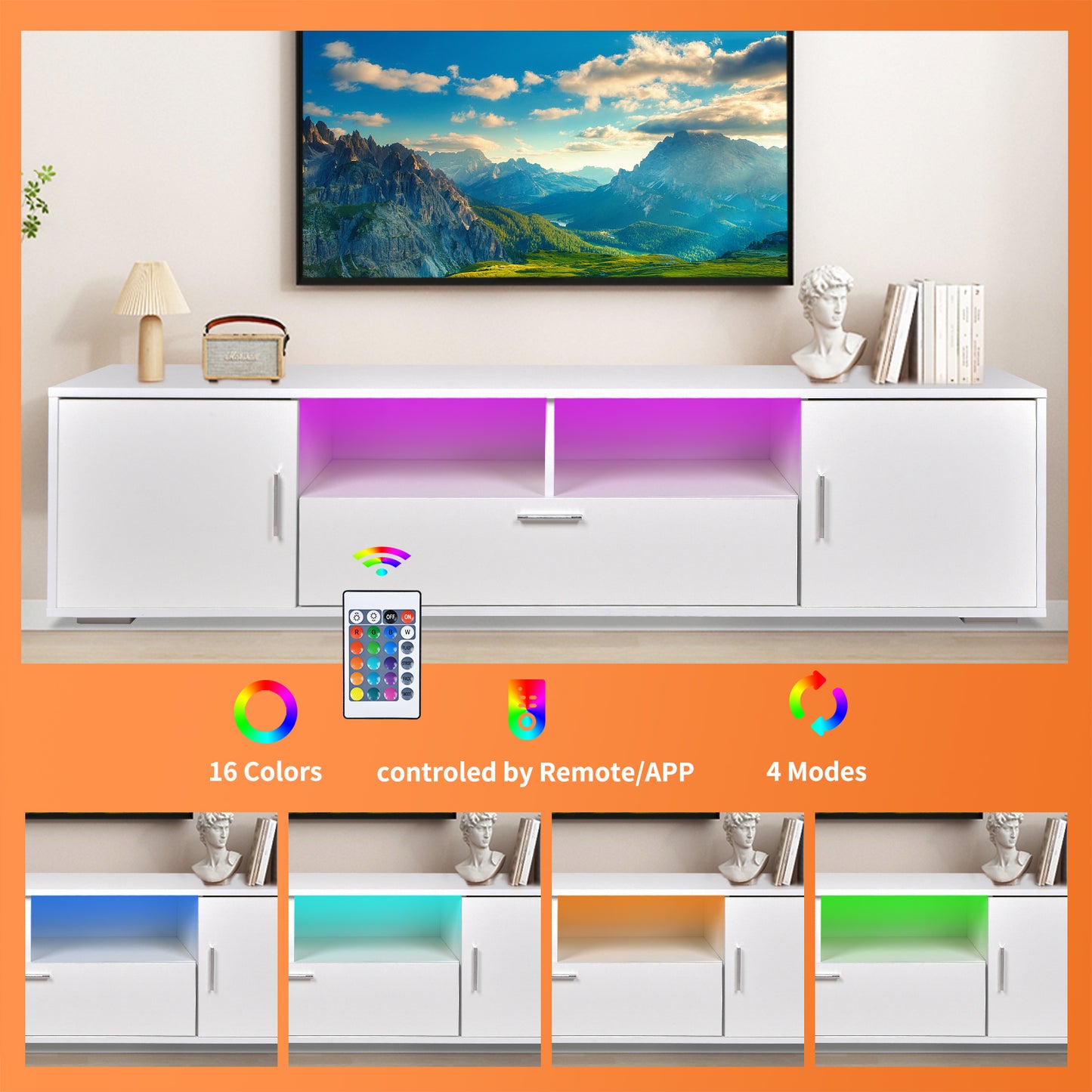 Justo Modern Stand with LED Lights Entertainment Table