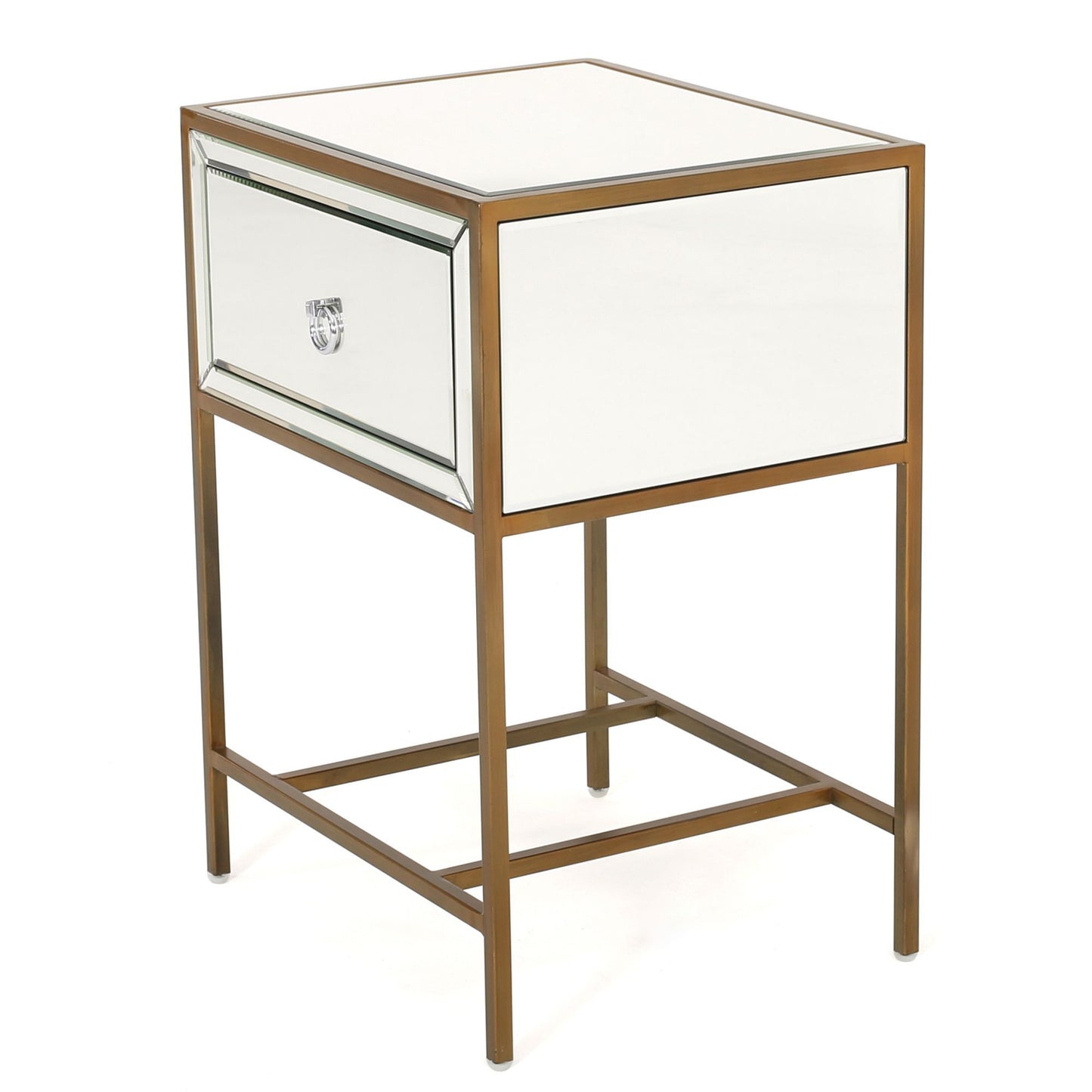 Cleo Contemporary Mirrored Nightstand Storage Side Table