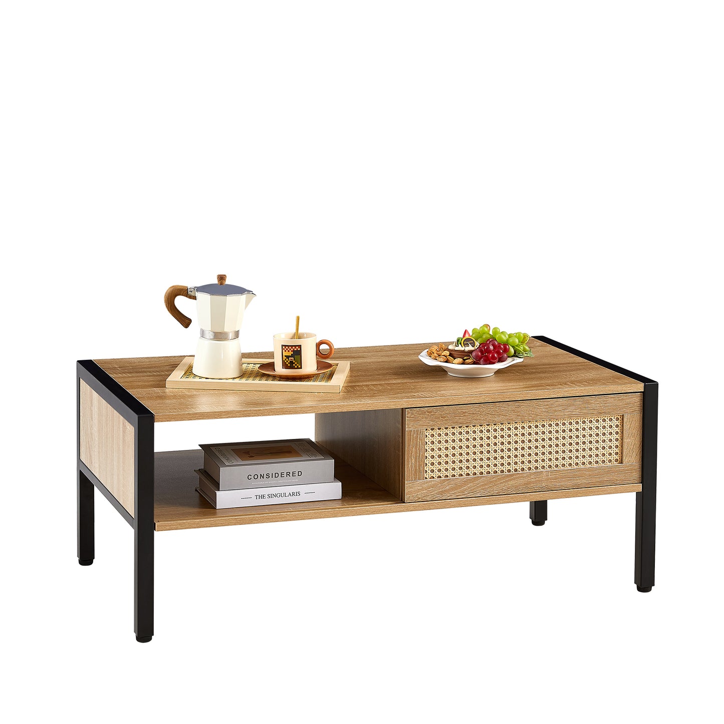 Emery Mid-Century Rattan Storage Coffee Table