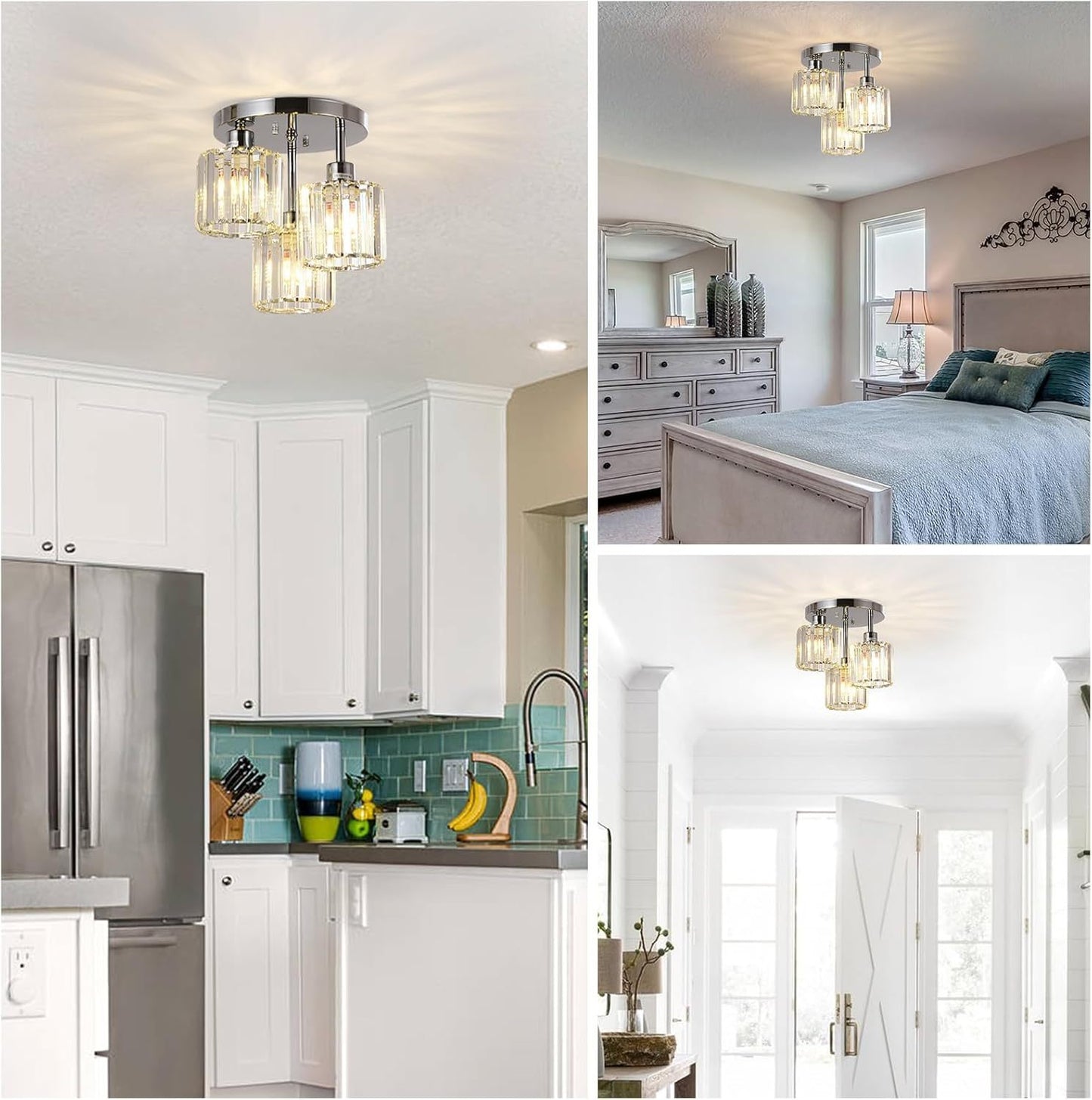 Eda Contemporary Crystal Flush Ceiling Light