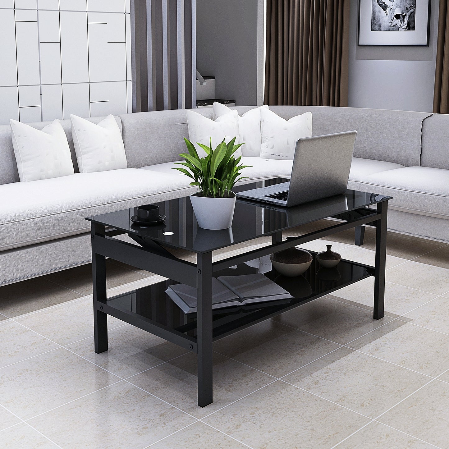 Centerville Modern Glass Lift Top Coffee Table