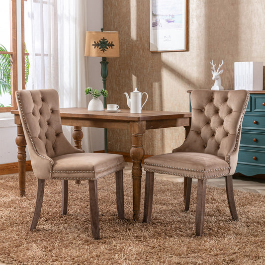 Marcel Contemporary Nikki Collection Velvet Tufted Dining Chair with Nailhead Trim, 2-Pcs Set