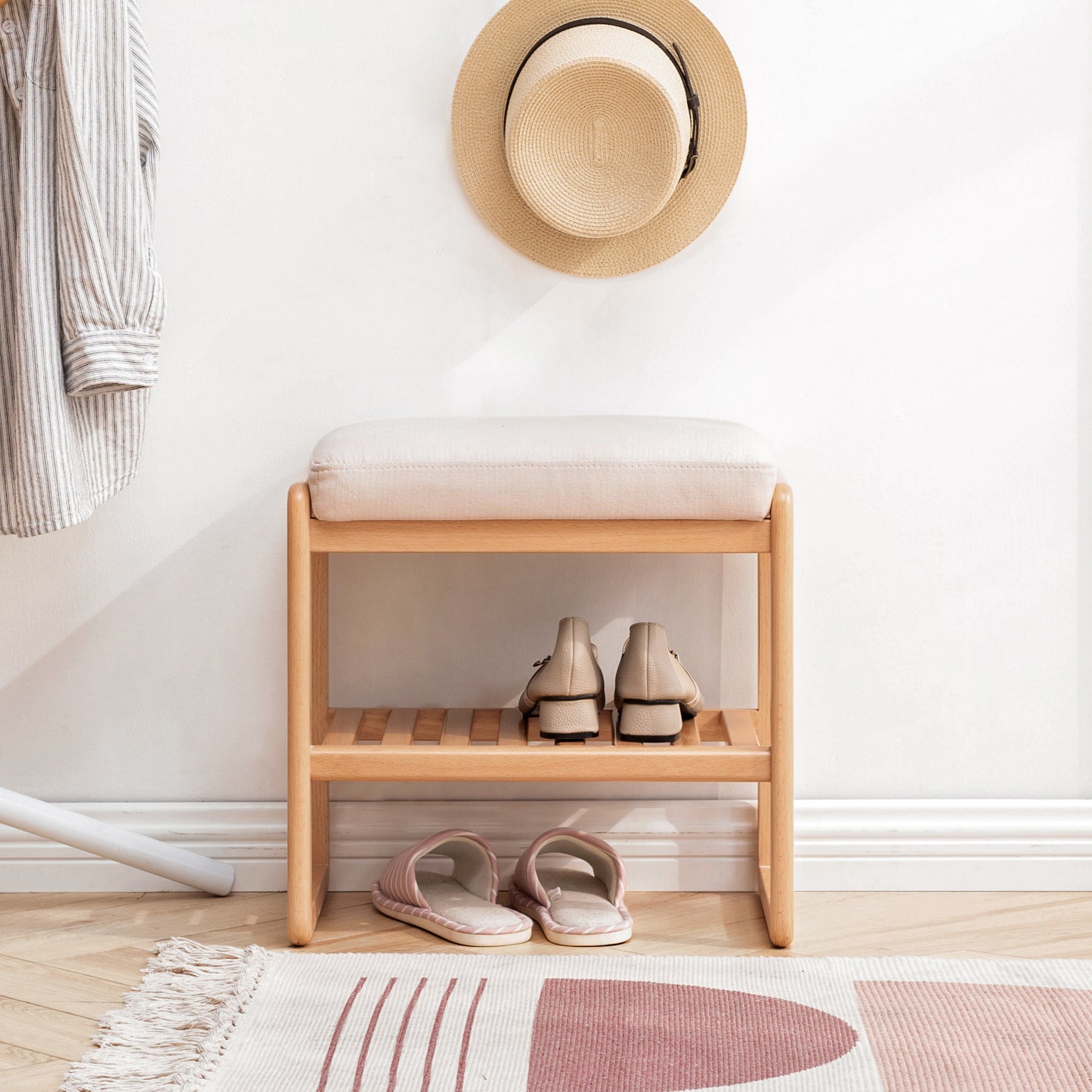 Marites Mid-Century Rack Wood Shoe Bench