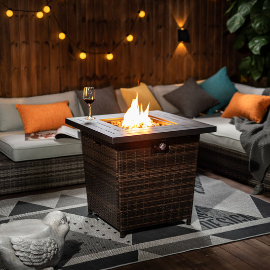 Amity Contemporary Wicker Square Fire Pit Table