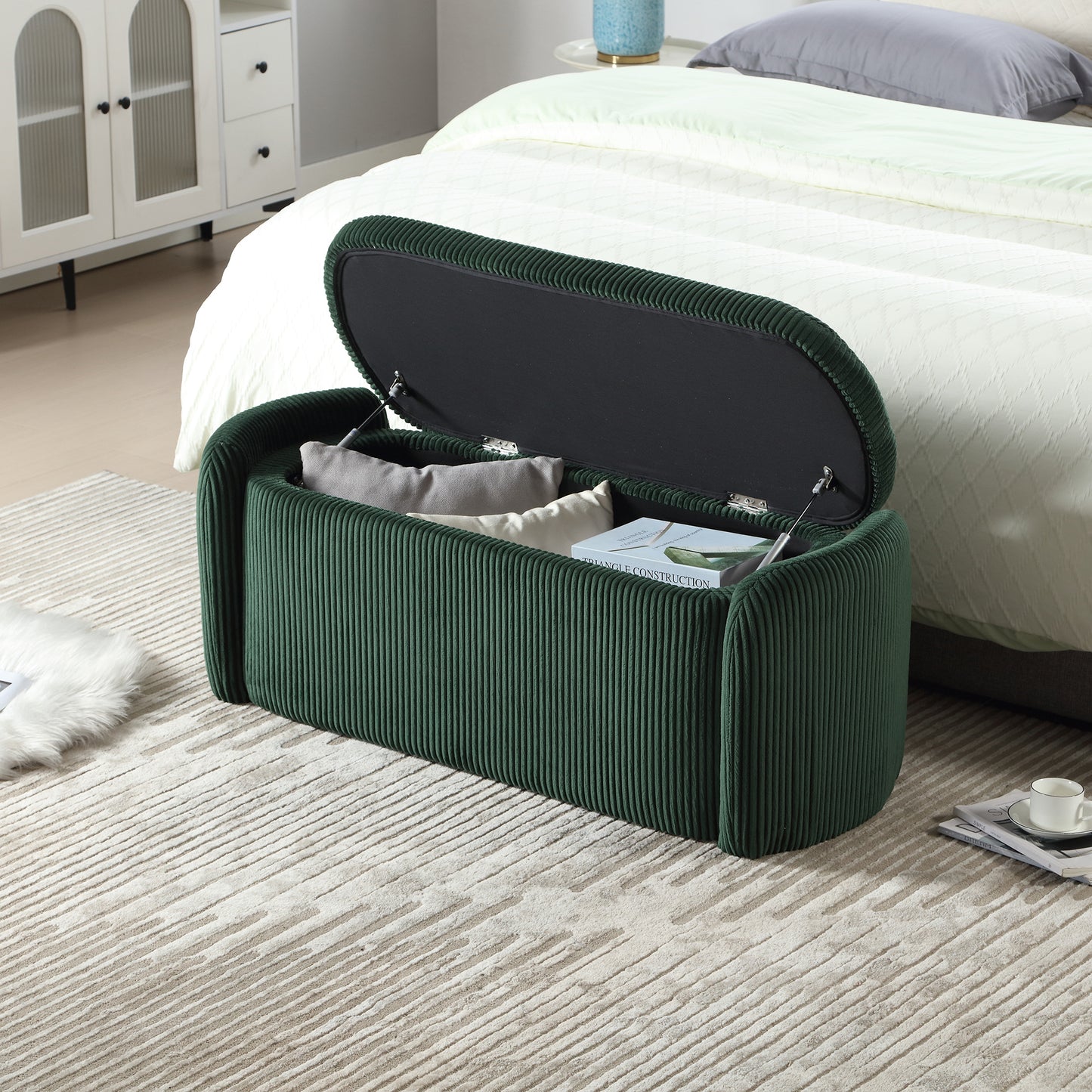Elmcrest Contemporary Emerald Storage Ottoman