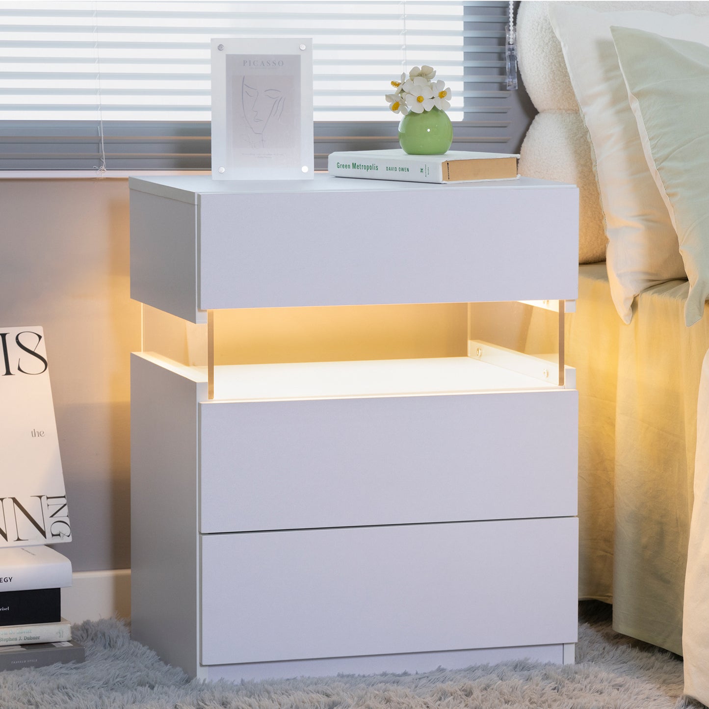 Fremont Contemporary Acrylic LED Bedside Table