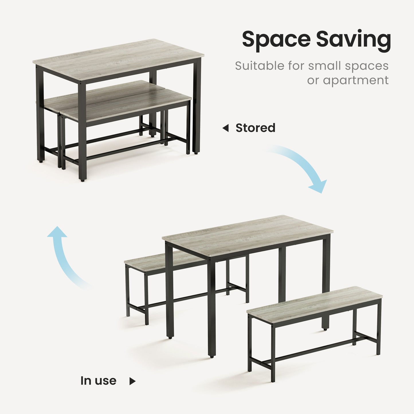 Niles Industrial Dining Set with Benches