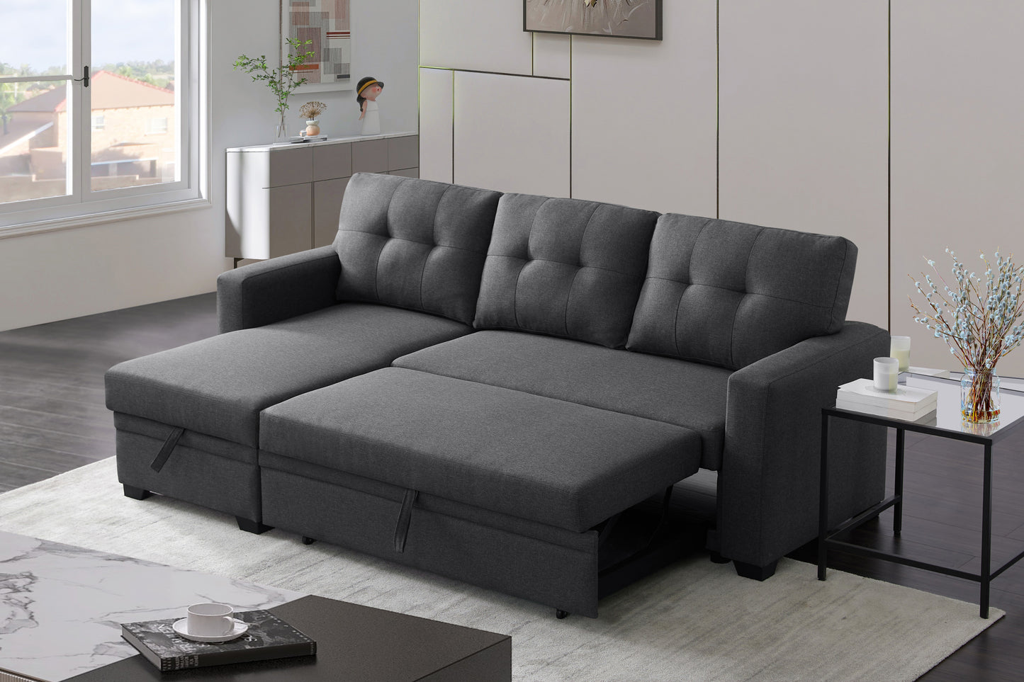 Calista Modern Linen Sleeper Sectional