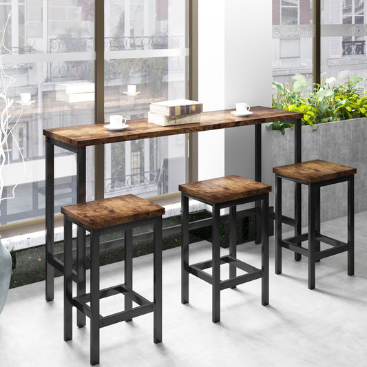Elmcrest Industrial Long Dining Table Set with Stools